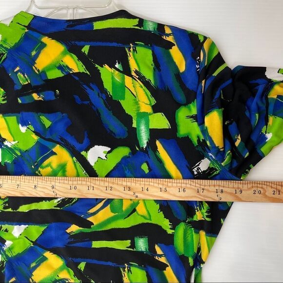 Peter Nygard Blouse Floral Blue Yellow Green V- Neck Stretchy Women's M Petite - Picture 7 of 9